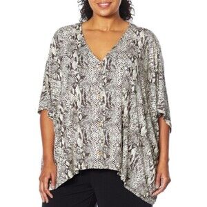 Colleen Lopez Oversized Drape Poncho Blouse Button Up Animal Print Women's M L